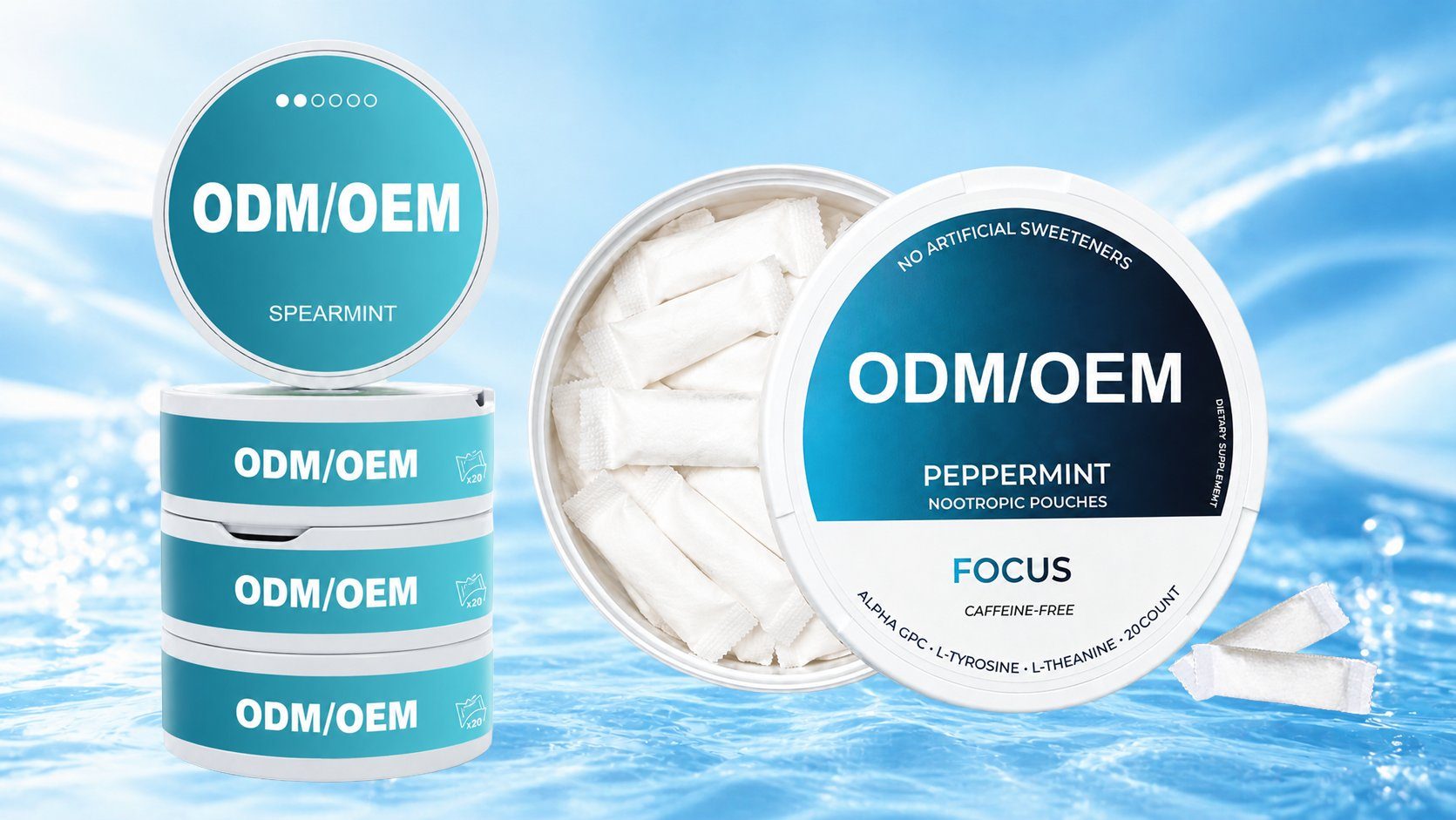 ODM and OEM peppermint nootropic pouch tins - the FOCUS product line